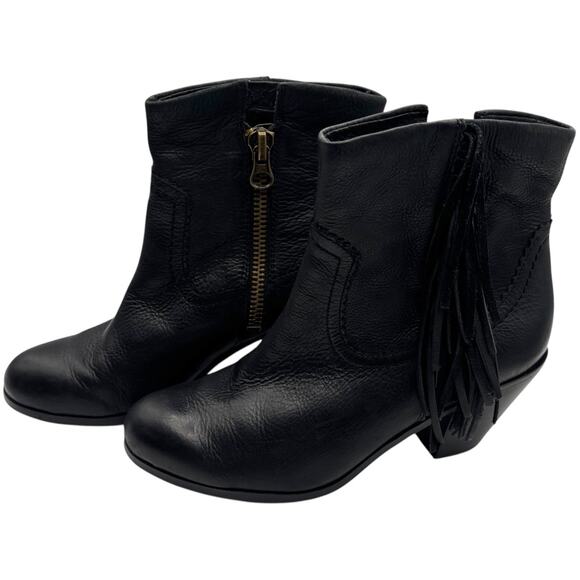 Sam Edelman Louie Fringe Black Leather Ankle Boots Boho Western Urban Cowgirl - Picture 13 of 16